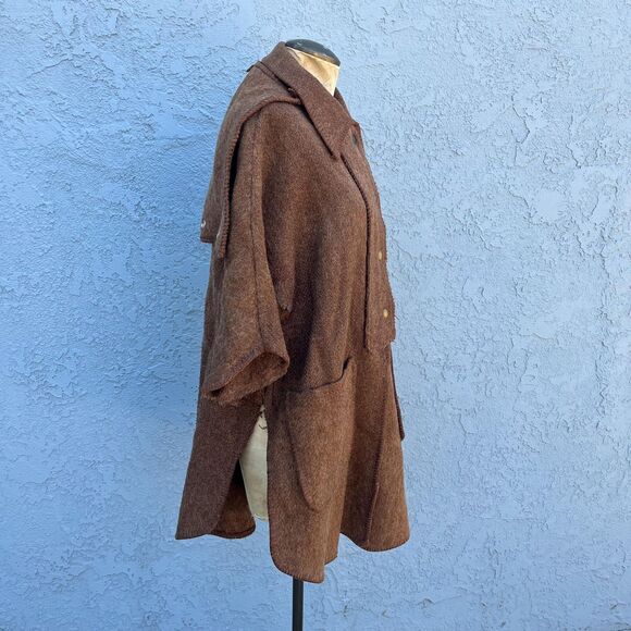 Vintage Wool Poncho Spanish Cape in Brown 1960s Bohemian Clothing Unisex - Picture 4 of 11